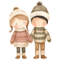 AI generated Cute Holiday Couple Christmas Clipart in Whimsical Watercolor Style, Generative Ai png