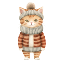 AI generated Cozy Christmas Cat Watercolor, Earth Tone Cat Clipart, Generative Ai png