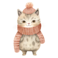 AI generated Cozy Christmas Cat Watercolor, Earth Tone Cat Clipart, Generative Ai png