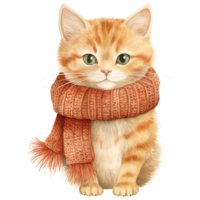 AI generated Cozy Christmas Cat Watercolor, Earth Tone Cat Clipart, Generative Ai png