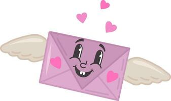 Vector illustration of an envelope with angel wings and hearts. Valentine's Day, a message of love, February 14th. Be my Valentine. An envelope with sweet emotions.