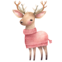 ai generado acogedor Navidad encanto adorable rosado reno clipart en acuarela Perfecto para saludo tarjetas, generativo ai png