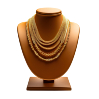 AI generated Gold necklace on a stand 3d render, Generative Ai png