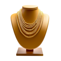 AI generated Gold necklace on a stand 3d render, Generative Ai png