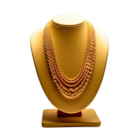 AI generated Gold necklace on a stand 3d render, Generative Ai png