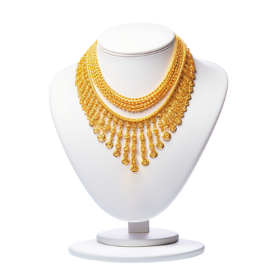 Necklace PNGs For Free Download Ai Generated Gold Necklace On A White Mannequin 3d Render Generative Ai Png