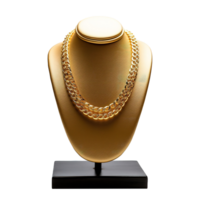 AI generated Gold necklace on a stand 3d render, Generative Ai png