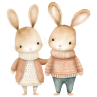 AI generated Festive Christmas Bunny Couple Watercolor in Earth Tones png