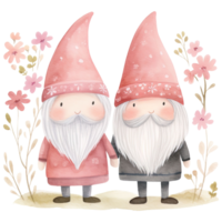 AI generated Pink Gnome Couple Cute Watercolor with flower in Valentine Theme png