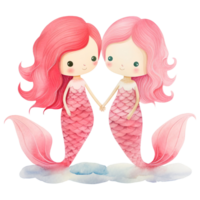 AI generated Kawaii Pink Mermaid Couple, Cute Valentine's Day png