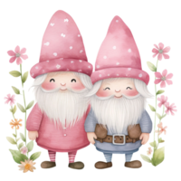 ai généré rose gnome couple mignonne aquarelle avec fleur dans Valentin thème png