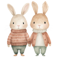 AI generated Festive Christmas Bunny Couple Watercolor in Earth Tones png