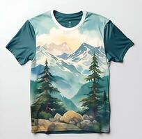 AI generated watercolor painting of trees and mountains photo