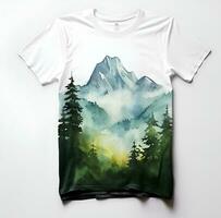 AI generated watercolor painting of trees and mountains photo