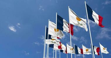 Cyprus and France Flags Waving Together in the Sky, Seamless Loop in Wind, Space on Left Side for Design or Information, 3D Rendering video