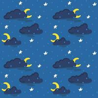 Night seamless pattern with clouds, moon and stars vector