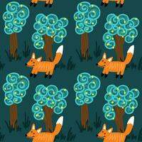 Children's seamless pattern with a fox in a fabulous forest vector