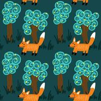 Children's seamless pattern with a fox in a fabulous forest vector