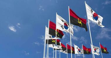 Angola and South Korea Flags Waving Together in the Sky, Seamless Loop in Wind, Space on Left Side for Design or Information, 3D Rendering video