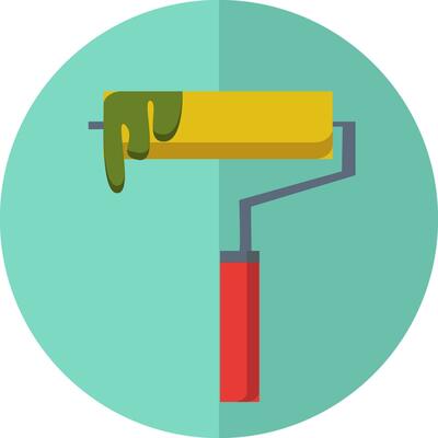 Paint roller brush with green paint vector or color illustration