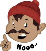 Man with mustache and beanie saying no vector