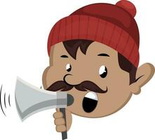 Man with mustache and beanie with megaphone vector