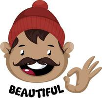 Man with mustache and beanie with beautiful sign vector