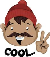 Man with mustache and beanie wih cool peace sign vector