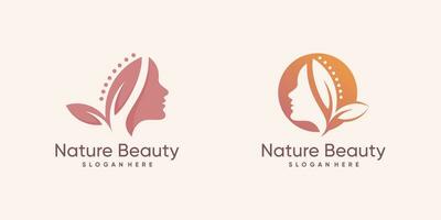 Woman natural beauty logo vector design with modern concept