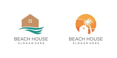 Beach logo design vector with house icon and creative element concept