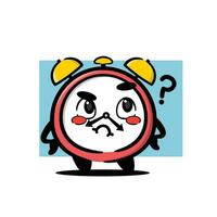 Cute clock mascot is wondering. funny vector cartoon mascot.