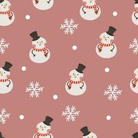 Hand drawn flat christmas pattern design with snowman character vector