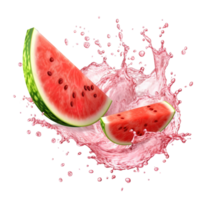 ai generiert lebendig Wassermelone Saft Spritzen gegen ein transparent Hintergrund, Erfassen das dynamisch wirbelt und Tropfen von ein erfrischend Sommer- trinken im atemberaubend Detail png