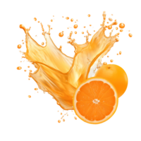 AI generated Dynamic Orange Juice Splash on Transparent Background, Fresh Citrus Liquid Wave with Vibrant Swirls and Droplets, Ideal for Beverage Ads and Health Campaigns. png