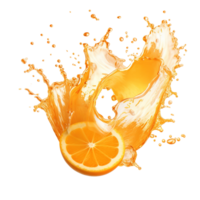 ai gerado dinâmico laranja suco respingo em transparente fundo, fresco citrino líquido onda com vibrante redemoinhos e gotas, ideal para bebida Publicidades e saúde campanhas. png