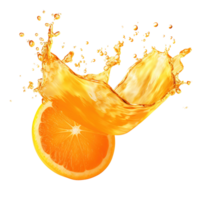 ai generado dinámica naranja jugo chapoteo en transparente fondo, Fresco agrios líquido ola con vibrante remolinos y gotas, ideal para bebida anuncios y salud campañas png