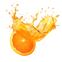 ai genererad dynamisk orange juice stänk på transparent bakgrund, färsk citrus- flytande Vinka med vibrerande virvlar och droppar, idealisk för dryck annonser och hälsa kampanjer. png