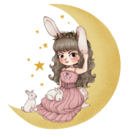 peu fille sur le lune png