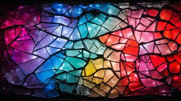 AI generated Colourful broken glass surface photo