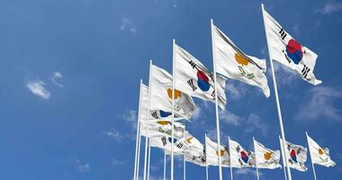 Cyprus and South Korea Flags Waving Together in the Sky, Seamless Loop in Wind, Space on Left Side for Design or Information, 3D Rendering video