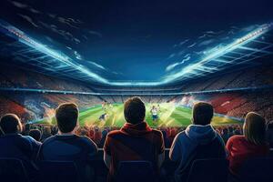 AI generated Crowded people watching football match in stadium Ai generated photo