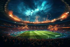 AI generated Crowded people watching football match in stadium Ai generated photo