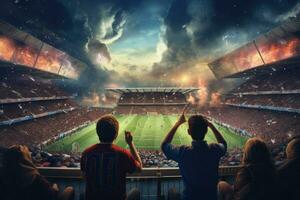 AI generated Crowded people watching football match in stadium Ai generated photo