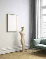 AI generated Mockup frame in contemporary Scandinavian living room interior, 3d render. AI Generative photo