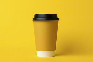 AI generated Blank coffee cup isolated on yellow background. AI Generated photo