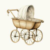 AI generated Watercolor Baby carriage Clipart on white background. AI Generated photo