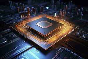 AI generated Futuristic central processor unit. Powerful Quantum CPU motherboard. AI Generated photo
