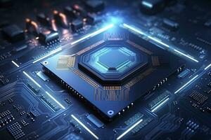 AI generated Futuristic central processor unit. Powerful Quantum CPU motherboard. AI Generated photo