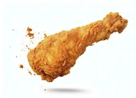 AI generated Fried chicken leg falling in the air isolated on a white background. AI Generated. photo