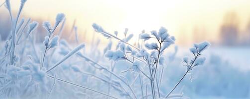 AI generated Frozen snowy grass, winter natural abstract background. beautiful winter landscape. AI Generated photo